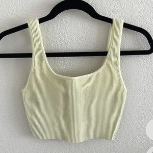 Aritzia Babaton Sculpt Knit Square Knit Cropped Tank in Chartreuse